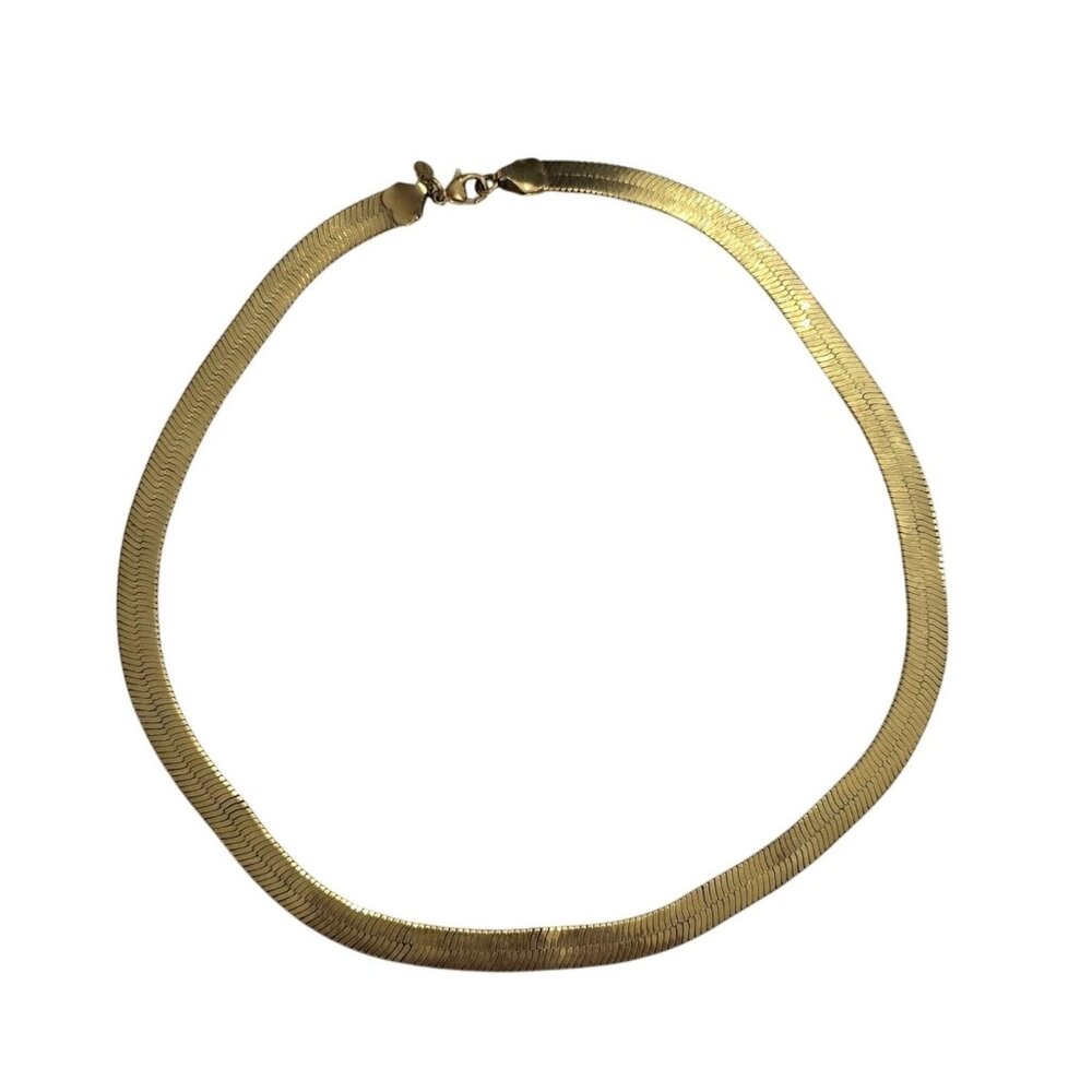 Monet Vintage Gold-Tone Flat Herringbone Necklace 18 Inches With Lobster Clasp